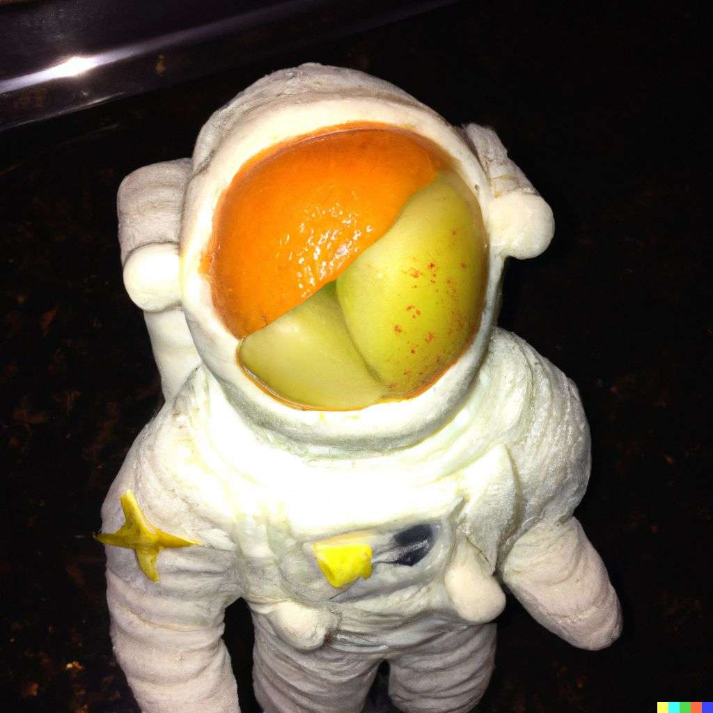 an astronaut, fruit carving